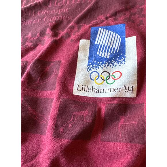 Vintage ‘94 Lillehammer XVII Olympic Winter Games Maroon Sleeveless M Crewneck - Picture 3 of 6
